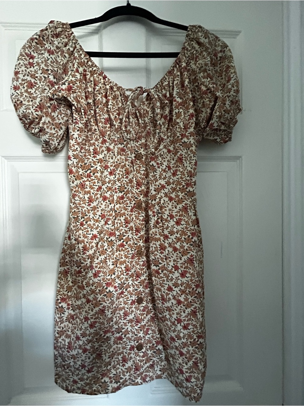 Hersy Floral Puff Sleeve Mini Dress - Cream & Rust